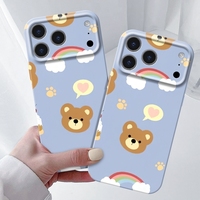 Coque de téléphone intégrale motif petit ours mignon, coque rigide brillante avec protection d'objectif pour iPhone 17 16 15 Pro Max