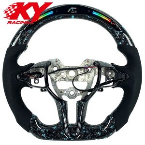 Volante personalizado de fibra de carbono forjada azul con cuero negro y LED RPM para Hyundai Elantra N I20 I20N I30 I30N Veloster N - Product Image 1