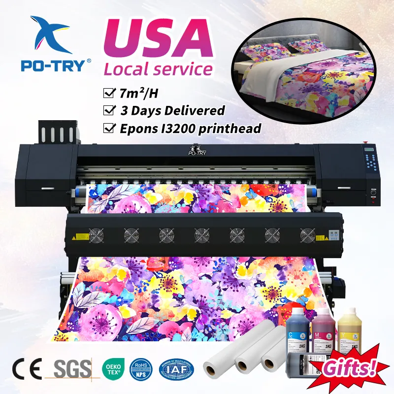 PO-TRY Good Quality 1.9m Textile Digital Printing Machine 8 Printheads Industrial Sublimation Printer