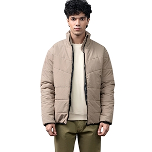 Chaqueta Acolchada para Hombre, Color Bronceado, Cuello Alto, Cierre de Cremallera, Color Sólido, Informal, Resistente al Viento, para Invierno, Relleno de Poliéster, Corte Regular - Product Image 1