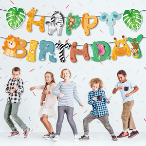 HUANCAI Decorazioni per Feste di Compleanno a Tema <span class=keywords><strong>Animali</strong></span> della Giungla, Striscione 'BUON COMPLEANNO' per Feste <span class=keywords><strong>Safari</strong></span> per Bambini - Product Image 3