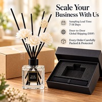 Diffuseur de parfum d'intérieur à bâtonnets en fibre noire, décor floral blanc, en bouteille carrée en verre de 150 ml, sans alcool, marque distributeur