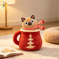 Coussin en peluche chat dans une tasse, visage brodé, doux et rembourré, décoratif de Noël pour canapé et cadeau