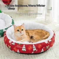 Coussin rond pour animaux de compagnie, épais et chaud, pour Noël, pour chien et chat