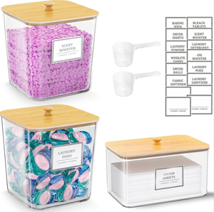 Contenitore Trasparente per Lavanderia con Coperchio in Bambù, Organizzatore in Plastica per <span class=keywords><strong>Detersivi</strong></span>, per Uso Domestico - Product Image 1