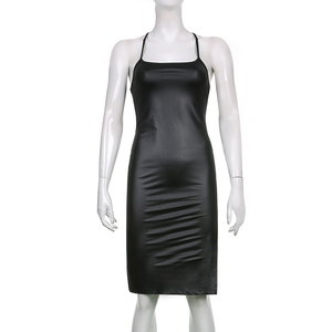 JL436 Abito Nero in Ecopelle con Lacci Elegante per Feste Estive e Club Notturni <span class=keywords><strong>Abbigliamento</strong></span> Donna 2022 - Product Image 3