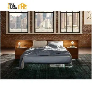 Bắc Âu tối giản vải sang trọng thiết kế giường Vua hiện đại phòng ngủ chính thiết kế mới giường đôi với đầu giường bằng gỗ freestanding