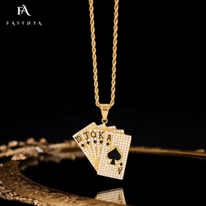 FP1228 Collar con Colgante de Acero Inoxidable con Diseño Único de <span class=keywords><strong>Texas</strong></span> Hold'em Straight Flush Ice Out Lucky, Chapado en Oro, Estilo Hip Hop para Hombre - Product Image 1