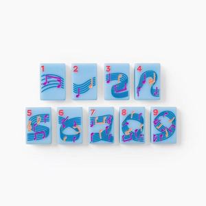 The Mahjong Line 160 American mahjong tiles, single-layer blue acrylic with musical note and floral patterns - Product Image 3