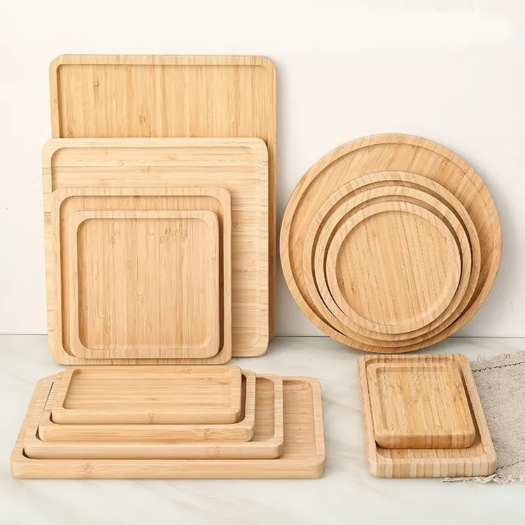 Wholesale Wood Food Serving Tray Handmade Storage Wooden Round Shape Display Natural Wooden Tray With Sale