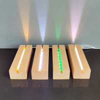Vente en gros de support de base de veilleuse à LED en bois massif pour panneau d'affichage acrylique 3D avec alimentation USB pour éclairage de bricolage