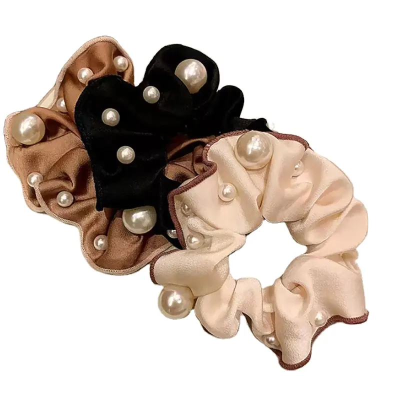 New Arrival Natural Color Pearl Scrunchies Version Hair Ties Satin Adult Hair Rope Elegant Elastic Hair Bands