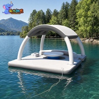 Plataforma Flotante Inflable Comercial con Toldo, Plataforma de Descanso Acuática DWF para Resort, Lago, Yate, Marina