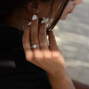 Anillo de compromiso de joyería fina al por mayor, anillo clásico de circón de Plata de Ley 925 para mujer, conjunto nupcial de boda para mujer