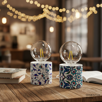 Changhong Keramik Bohemian Abnehmbare LED Runde Tischlampe für Schlafzimmer Wohnzimmer Büro & Studentenwohnheim Innenbereich