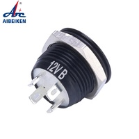 Bouton-poussoir électronique LED étanche en acier inoxydable noir 12 mm, interrupteur lumineux à réinitialisation pour démarrage de voiture, momentané, à tête plate, IP65