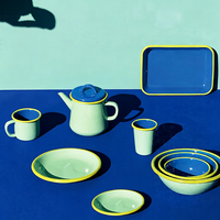 Service de table en émail bicolore fait main, assiette de petit-déjeuner, plateau de restaurant, bol à flocons d'avoine, ensemble de vaisselle en émail personnalisable