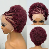 Perruque Bob Courte Afro Frisée Kinky 13x4 HD en Dentelle Transparente, Cheveux Humains Vierges Brésiliens Remy, Tresses, 10 Pouces, Densité 250%, Effet Rebondi