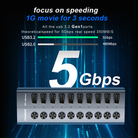 Hub usb 3.0 alimentado personalizado, 4 7 10 13 16 portas divisor industrial de dados com interruptor tipo c usb 3.0 hub usb