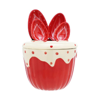 4pcs Cuillères à mesurer en porcelaine en forme de fraise avec base