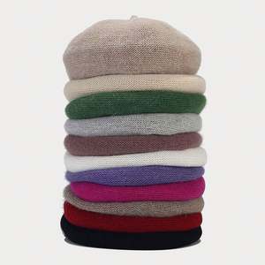 Boina de Punto con Pelo de Conejo Estilo Retro para Mujer, Gorro Plano con Visera para Invierno, Estilo Urbano, Casual, para Uso Diario y Actividades al Aire Libre - Product Image 1