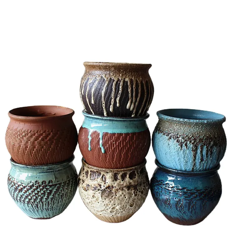 Indoor Home Decoration Retro Stoneware Flower Pot Succulent Plant Pots