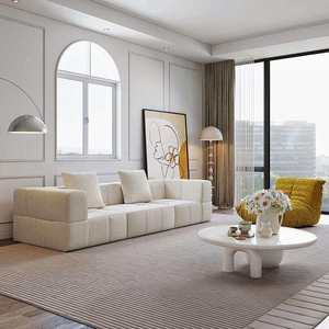 Sofá Moderno para Sala de Estar, Branco Creme, Acolchoado em Grade, Estilo Xadrez, Comprimido em Caixa, Sofá de 3 Lugares, para Hotel e Apartamento - Product Image 2