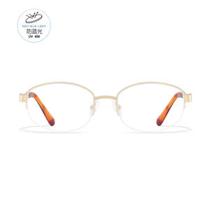 Lunettes de vue ovales demi-cerclées avec monture dorée et verres en résine anti-lumière bleue, design unisexe, fabriquées à Danyang - Product Image 4