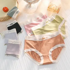 Wholesale Custom Logo Breathable Mid Waist Letter Contrast Colors M L XL Size Female Women's Underwear Panties Briefs for Ladies