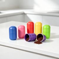Pot en plastique en forme de capsule pour animaux de compagnie, qualité alimentaire, portable, pour café en poudre, épices, mini-récipient de rangement, logo personnalisé