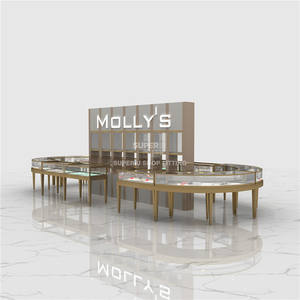 صندوق مجوهرات ذهبي بتصميم متجر مخصص مع إضاءة ليد لعرض المجوهرات - Product Image 5