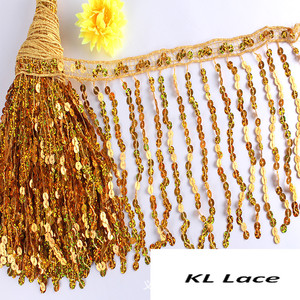Lebar 17 Cm Rayon Poliester Emas <span class=keywords><strong>Glitter</strong></span> Payet Pinggiran Rumbai Renda Potong untuk Tari Latin Kostum Aksesoris dan Tirai - Product Image 5