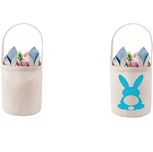 Panier à oreilles de lapin en lin vierge pour sublimation, brodé et personnalisable, pour la chasse aux œufs de Pâques, articles de fête - Product Image 1