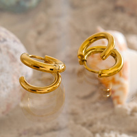 Boucles d'oreilles créoles doubles tendance en acier inoxydable plaqué or 18 carats, forme géométrique, étanches, XY 2025 – Cadeau bijou