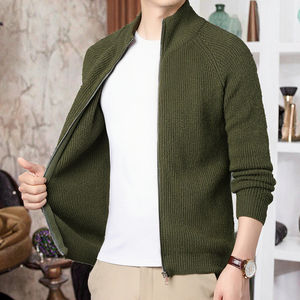 Factory Men's Zip-Up <b>Cardigan</b> Coat Custom Turtleneck Thick Heavy Zipper Cotton/Bamboo Fiber Raised Rubber Print 240g - Product Image 3