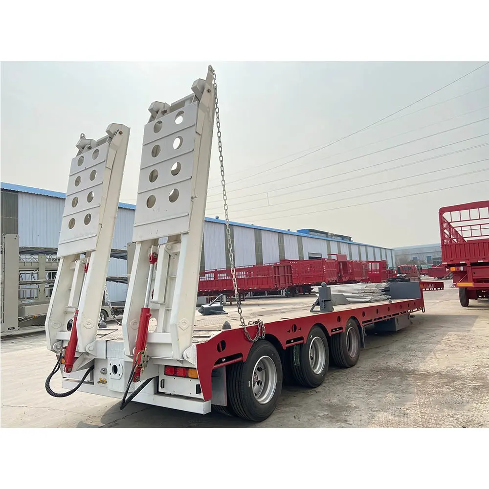 Long Flatbed Semi-trailer 40ft 60 Ton Flat Bed Transport Trailer truck 3 axle low bed semi trailer For Sale