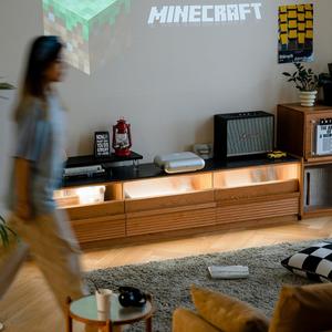 Meuble TV sur pied en bois de cerisier 1,8 m avec plateau en pierre noire et rangement, meuble de salon - Product Image 4