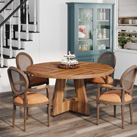 Table à manger ronde en bois moderne - Certifiée CE avec base géométrique sur piétement pour cuisine et salle à manger (4-6 places)