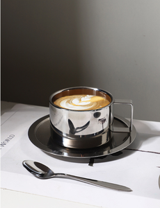 Food Grade Double Wall 304 Stainless Steel Coffee & <b>Tea</b> <b>Sets</b> Drinking <b>Cups</b> Mugs with Spoon and Tray - Product Image 5