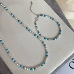 Collar de Perlas Turquesas para Mujer, Diseño de Lujo Ligero, Estilo Retro, Cadena para Clavícula, Conjunto de Joyería de Moda - Product Image 1