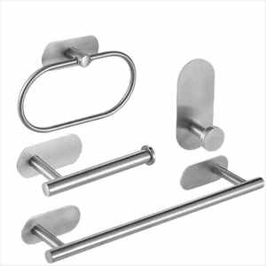 Juego de Accesorios de Baño Modernos y Sencillos de Acero Inoxidable 304 de GQK Factory, Toalleros Elegantes con Recubrimiento en Polvo, Fácil Adhesión - Product Image 1
