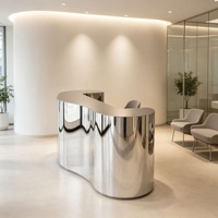 Comptoir de réception en acier inoxydable avec miroir incurvé personnalisé, forme de vague organique, pour bar, bureau, salon, studio, hall d'entrée