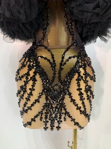 Abito <span class=keywords><strong>Mini</strong></span> Nero Senza Spalline e Senza Schienale con Diamanti per Donna, Sexy per Feste Serali, Discoteca, Spettacoli, Compleanni - Product Image 4