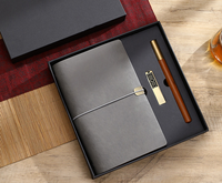 Ensemble cadeau de 3 pièces, carnet en cuir PU avec stylo en bois et en laiton et clé USB 16 Go dans un coffret cadeau, logo personnalisé