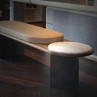 Banc en bois moderne de luxe avec marbre et cuir, banc d'entrée, tabouret de bout de lit Zen, banc d'intérieur, chaise de salle à manger