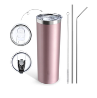 Gobelet isotherme en acier inoxydable de 20 oz, gobelet de voyage sous vide en vrac avec paille et brosse en acier inoxydable, gobelet à café avec revêtement en poudre, cadeau