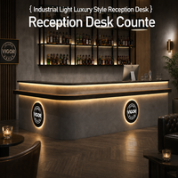 Comptoir de réception en bois en forme de L de style industriel vintage avec éclairage LED, comptoir de réception personnalisé pour bar, restaurant, restaurant japonais et café