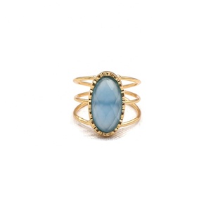 Designer aventurine bague en pierres précieuses plaqué or forme ovale pierre précieuse bague réglable bijoux conception à la main vert broche bague en pierres précieuses - Product Image 3