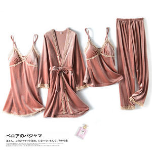 Autunno Inverno Oro Velluto Pigiama donne quattro-pezzo vestito di primavera a maniche lunghe abito sexy spogliatoio con il rilievo del seno vestito - Product Image 2