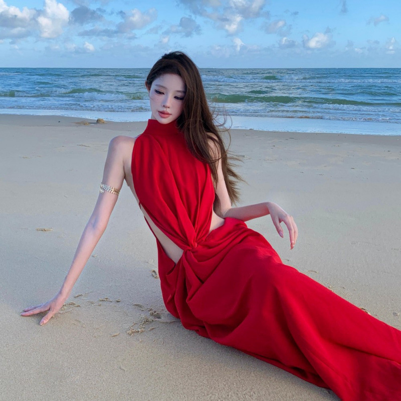sexy beach party dress Women Sexy Summer Maxi Dress Acrylic Sleeveless V-Neck Tropical Pattern Floor-Length Empire Waist from Dhgate Urban Sexy Dresses